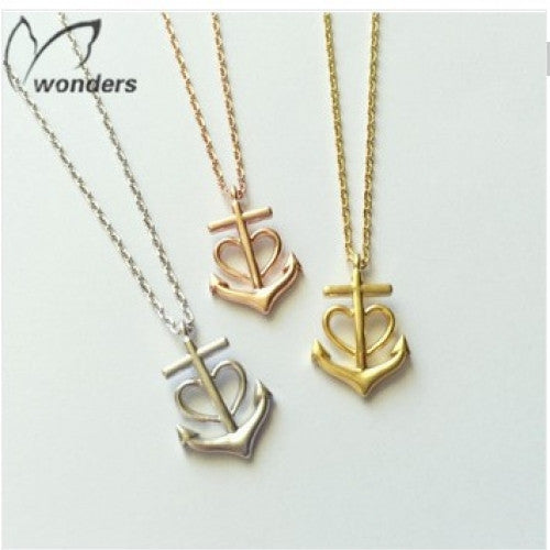 Rose Gold Silver Heart Anchor Necklaces Pendants