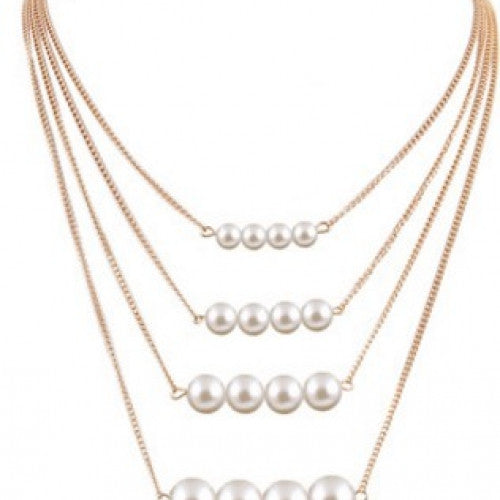 Alloy Plated Gold Big White Pearl Necklace