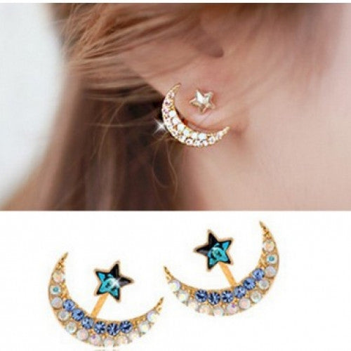 Star And Moon Pentacle Pendant Stud Earrings