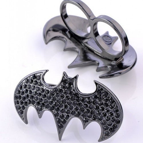 Rhinestone Charm Alloy Bat Double Finger Ring