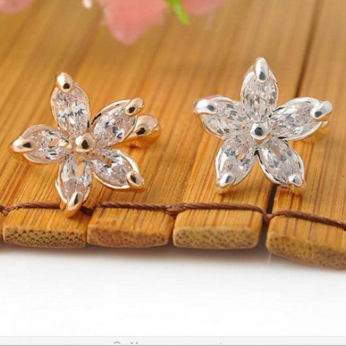 Crystal Flower Gold Silver Ear Cuff Earring